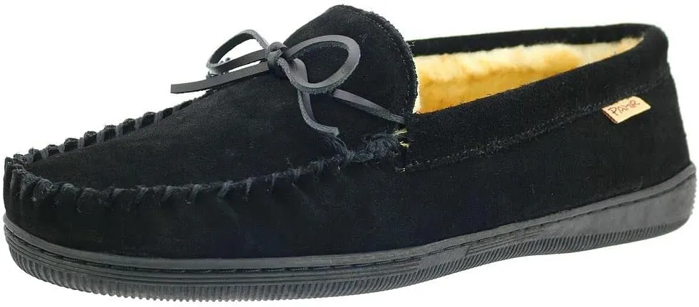 PAMIR Men's Genuine suede Faux Fur Lined Slip on Moccasin Slippers Indoor Outdoor