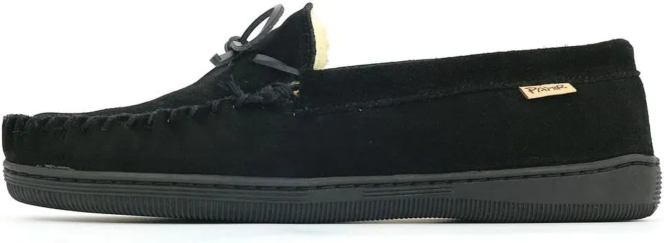 PAMIR Men's Genuine suede Faux Fur Lined Slip on Moccasin Slippers Indoor Outdoor