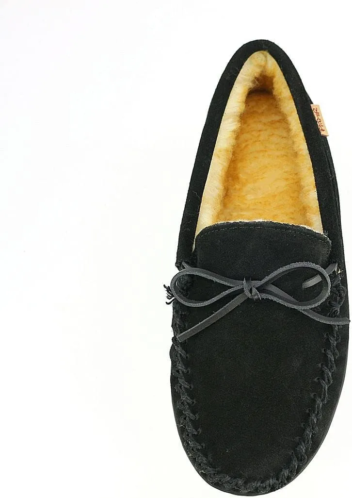 PAMIR Men's Genuine suede Faux Fur Lined Slip on Moccasin Slippers Indoor Outdoor