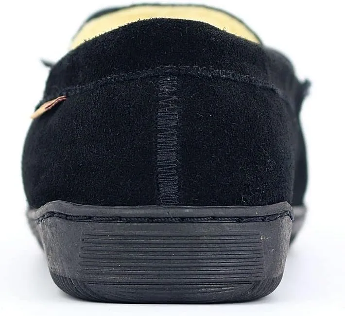 PAMIR Men's Genuine suede Faux Fur Lined Slip on Moccasin Slippers Indoor Outdoor