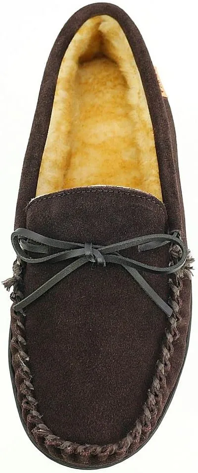 PAMIR Men's Genuine suede Faux Fur Lined Slip on Moccasin Slippers Indoor Outdoor
