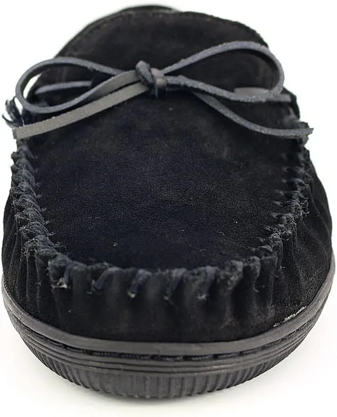 PAMIR Men's Genuine suede Faux Fur Lined Slip on Moccasin Slippers Indoor Outdoor