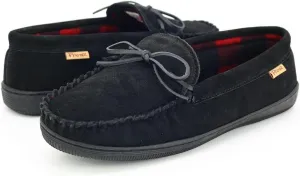 PAMIR Men's Genuine Suede Fleece Moccasin Slippers Indoor Outdoor Slip on Driving Loafer Shoes