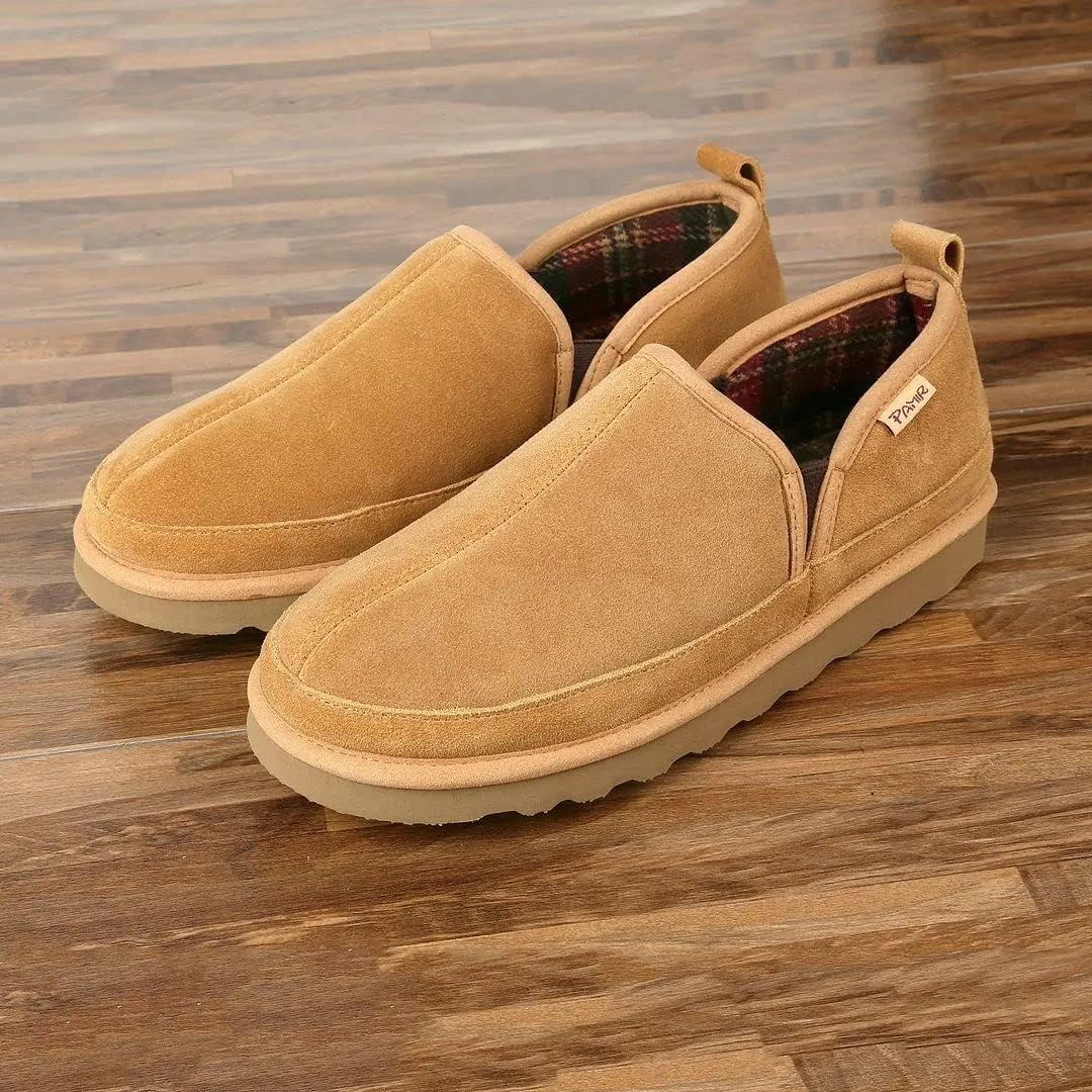 PAMIR Men's Genuine suede Indoor Outdoor Slippers Slip on moccasin shoes