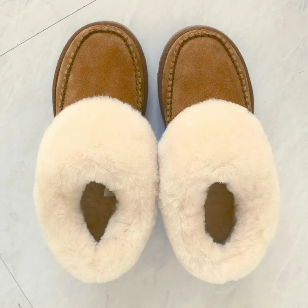 PAMIR Women's Genuine Suede Shearling Ankle Moccasin Bootie Slippers Memory Foam Indoor Outdoor