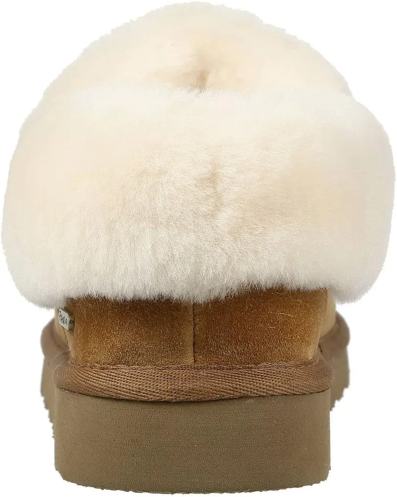 PAMIR Women's Genuine Suede Shearling Ankle Moccasin Bootie Slippers Memory Foam Indoor Outdoor