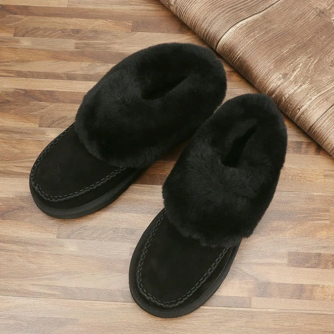 PAMIR Women's Genuine Suede Shearling Ankle Moccasin Bootie Slippers Memory Foam Indoor Outdoor