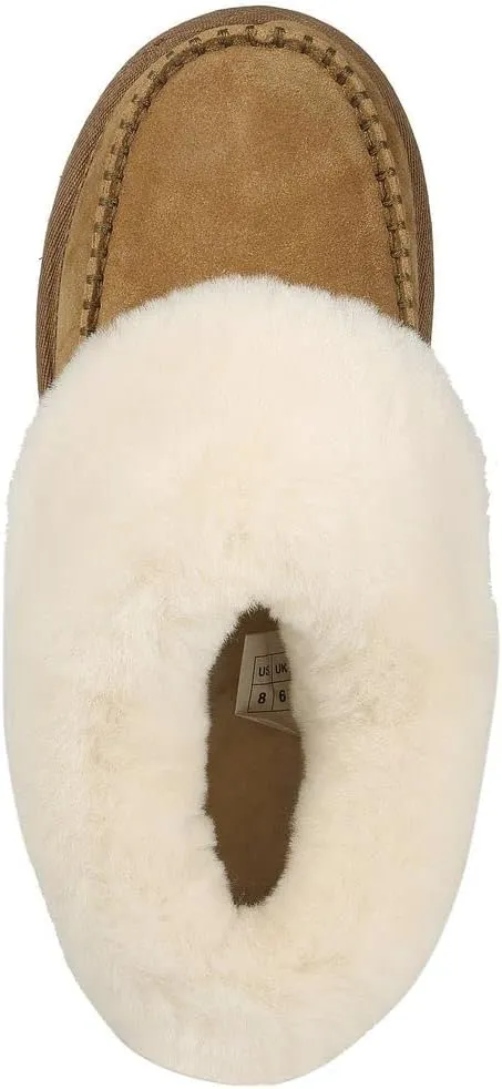 PAMIR Women's Genuine Suede Shearling Ankle Moccasin Bootie Slippers Memory Foam Indoor Outdoor
