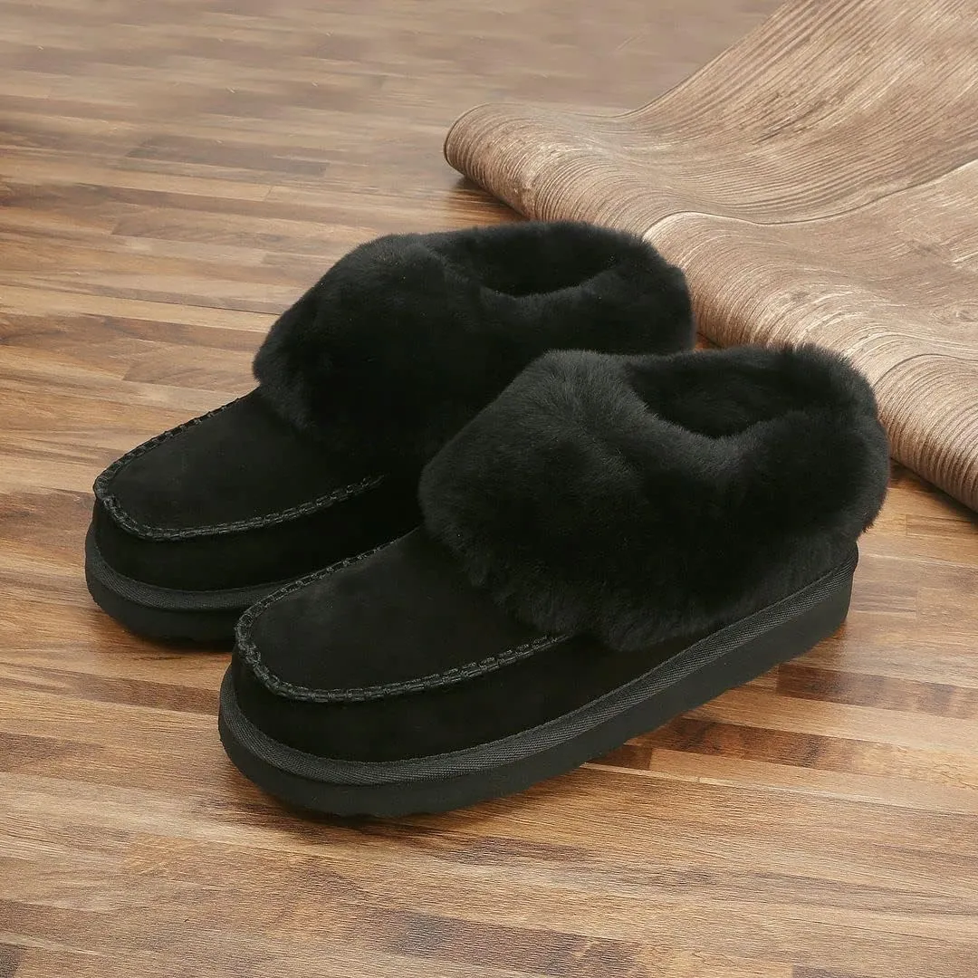 PAMIR Women's Genuine Suede Shearling Ankle Moccasin Bootie Slippers Memory Foam Indoor Outdoor