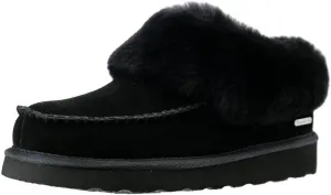 PAMIR Women's Genuine Suede Shearling Ankle Moccasin Bootie Slippers Memory Foam Indoor Outdoor