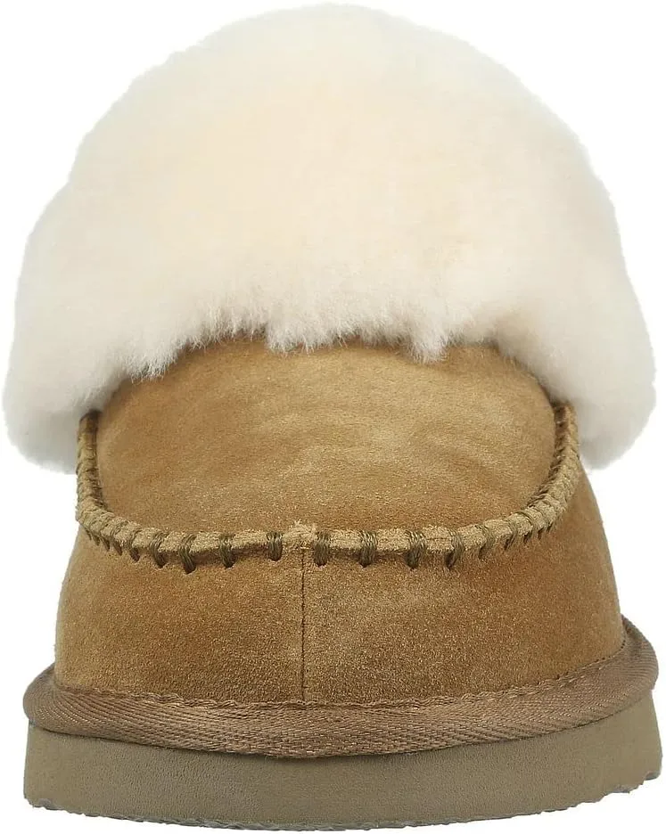 PAMIR Women's Genuine Suede Shearling Ankle Moccasin Bootie Slippers Memory Foam Indoor Outdoor