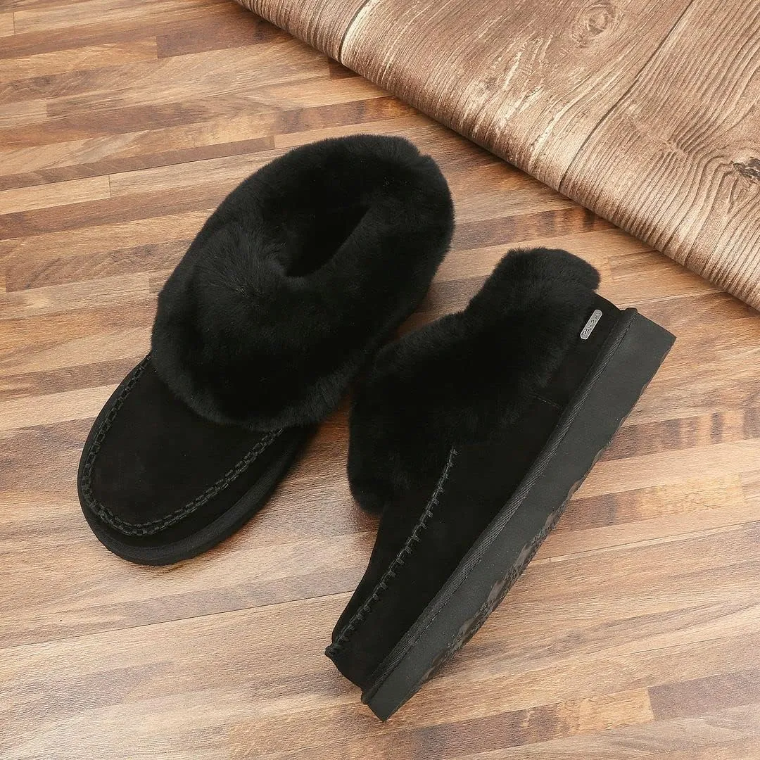 PAMIR Women's Genuine Suede Shearling Ankle Moccasin Bootie Slippers Memory Foam Indoor Outdoor