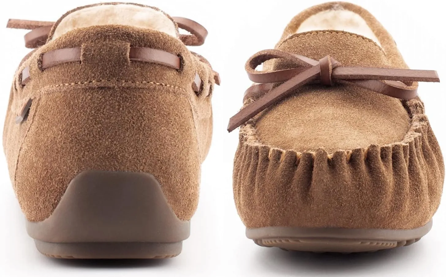 Parfeying Women's Sheepskin Moccasins Cow Suede Memory Foam Slippers Indoor Outdoor Shearling Winter Shoes