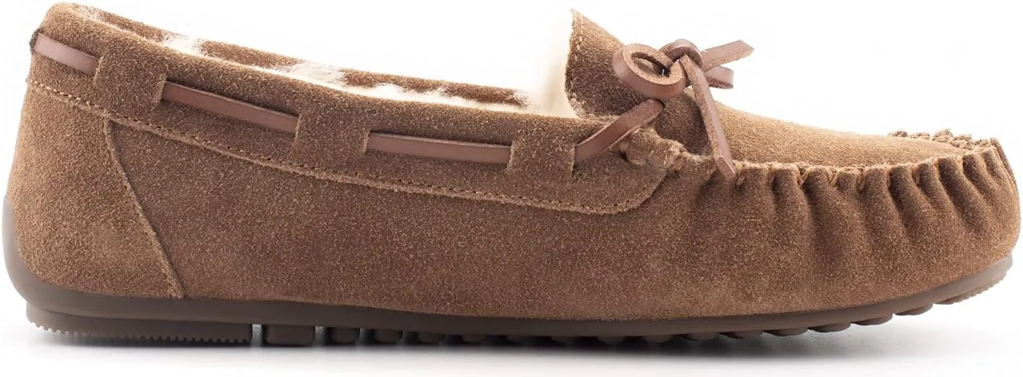 Parfeying Women's Sheepskin Moccasins Cow Suede Memory Foam Slippers Indoor Outdoor Shearling Winter Shoes