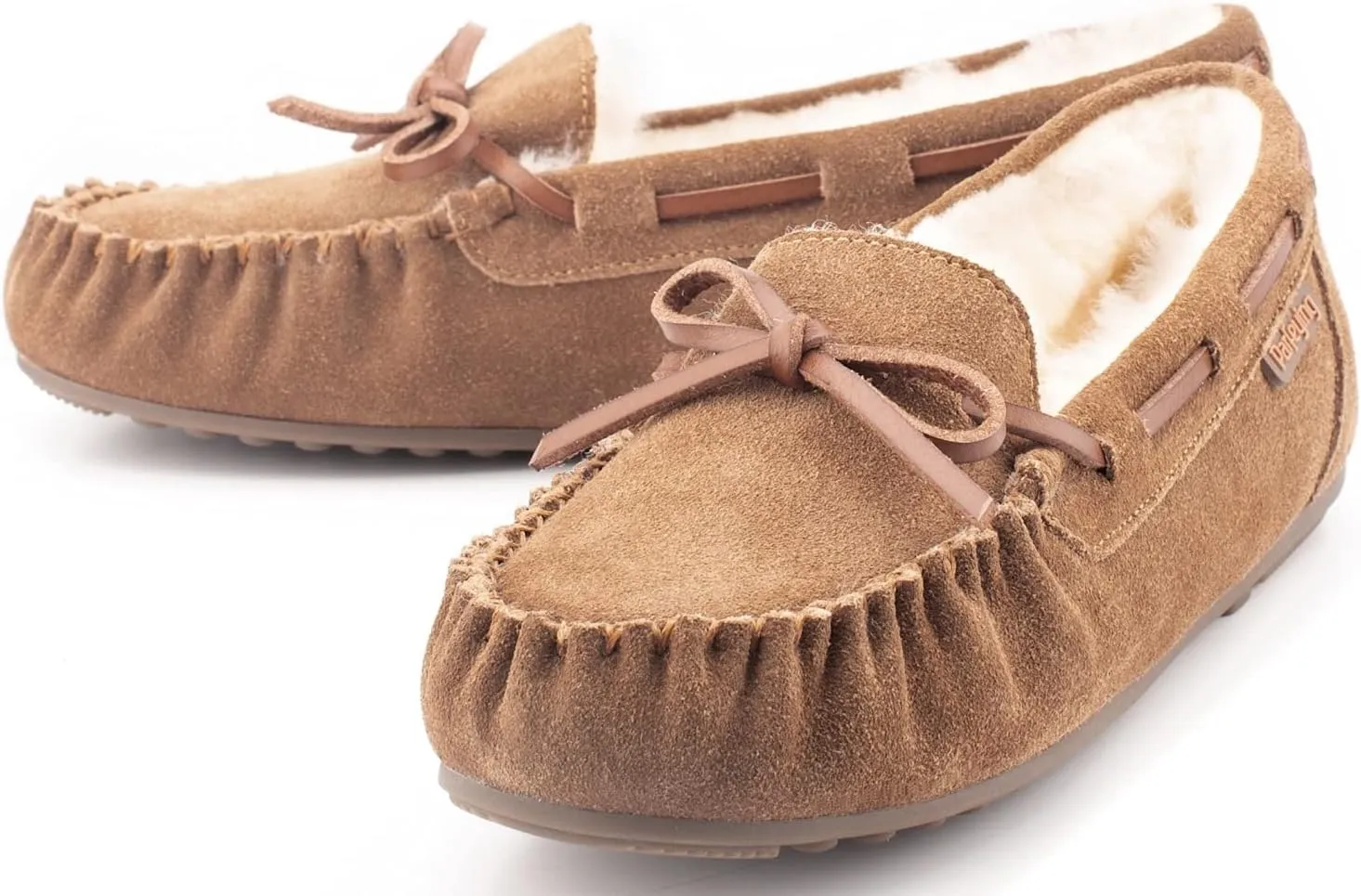 Parfeying Women's Sheepskin Moccasins Cow Suede Memory Foam Slippers Indoor Outdoor Shearling Winter Shoes