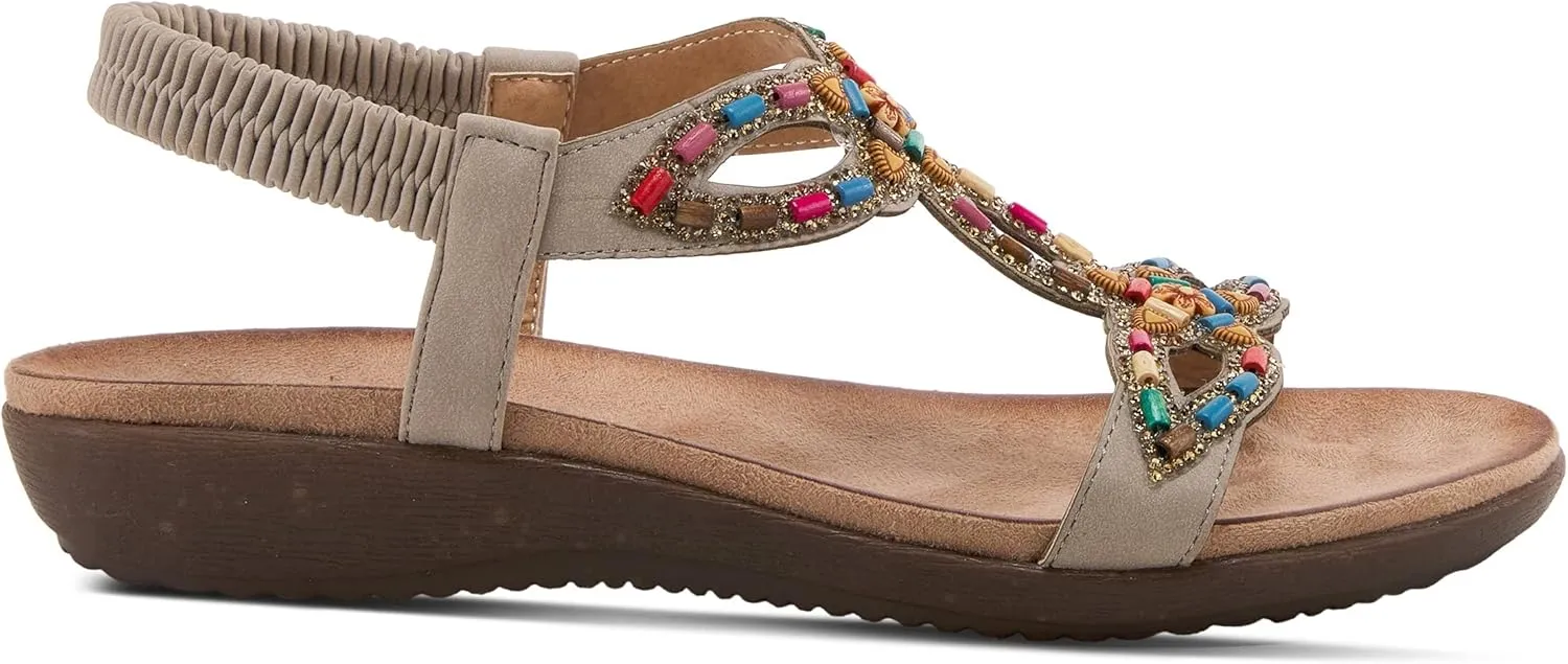 PATRIZIA Volcanic Women's Slingback T-Strap Sandals – Sandals with Slip-On Comfort, Microsuede Insole, Beaded Floral Design