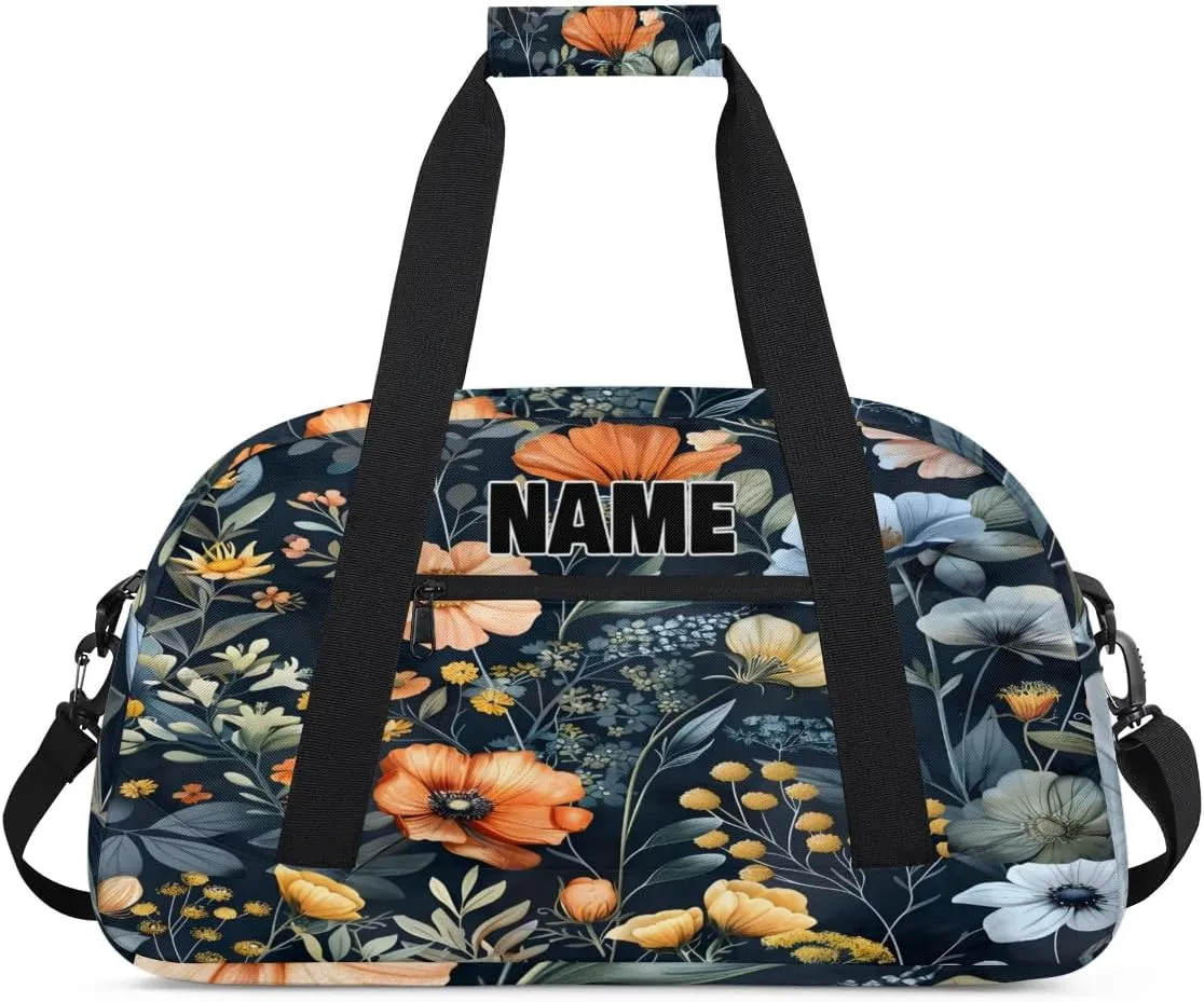 Personalized Gym Dance Bag with Name, Spring Garden Floral Blooming Nature Custom Cheerleading Duffel Bag Travel Weekender Overnight Carry On Sleepover Bag