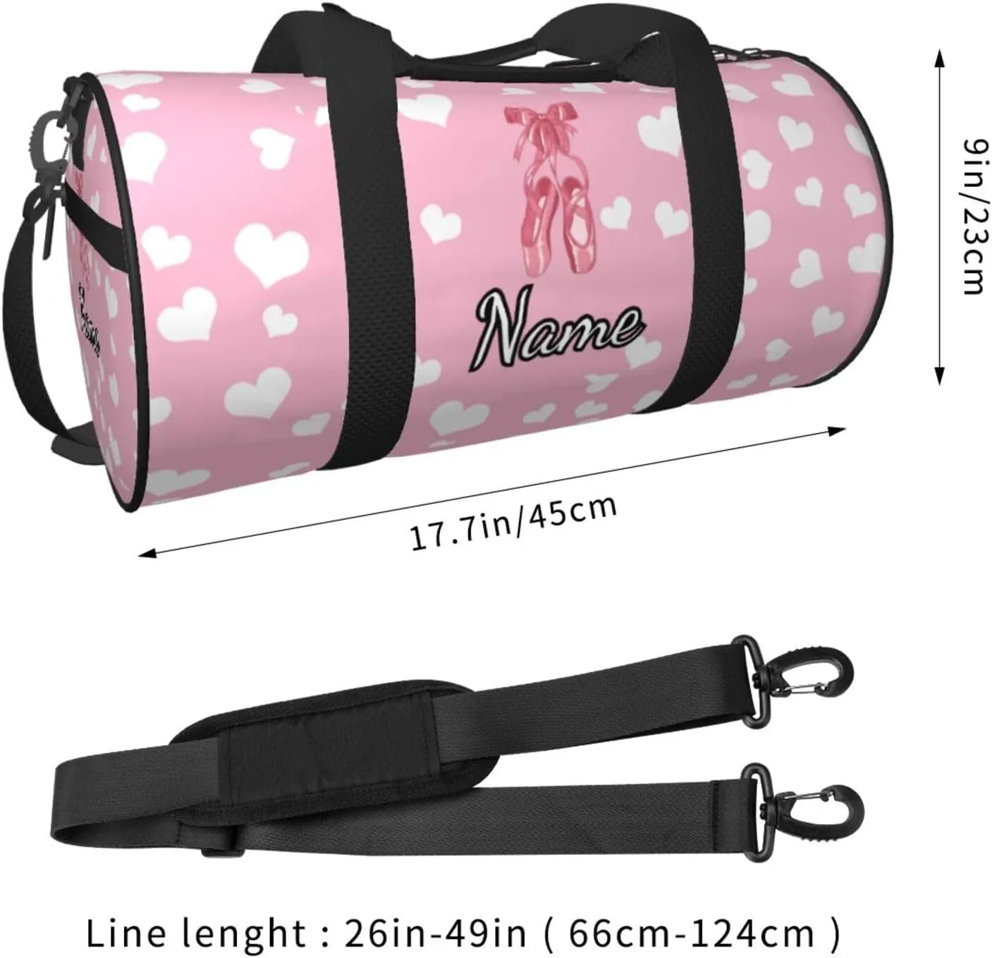 Personalized Gym Duffle Bag for Men,Custom Sports Tote Bag with Name for Women Weekender Carry On Personal Item,17in Ballet Shoes Pink Duffel Bag for Travel Overnight Fitness Dance