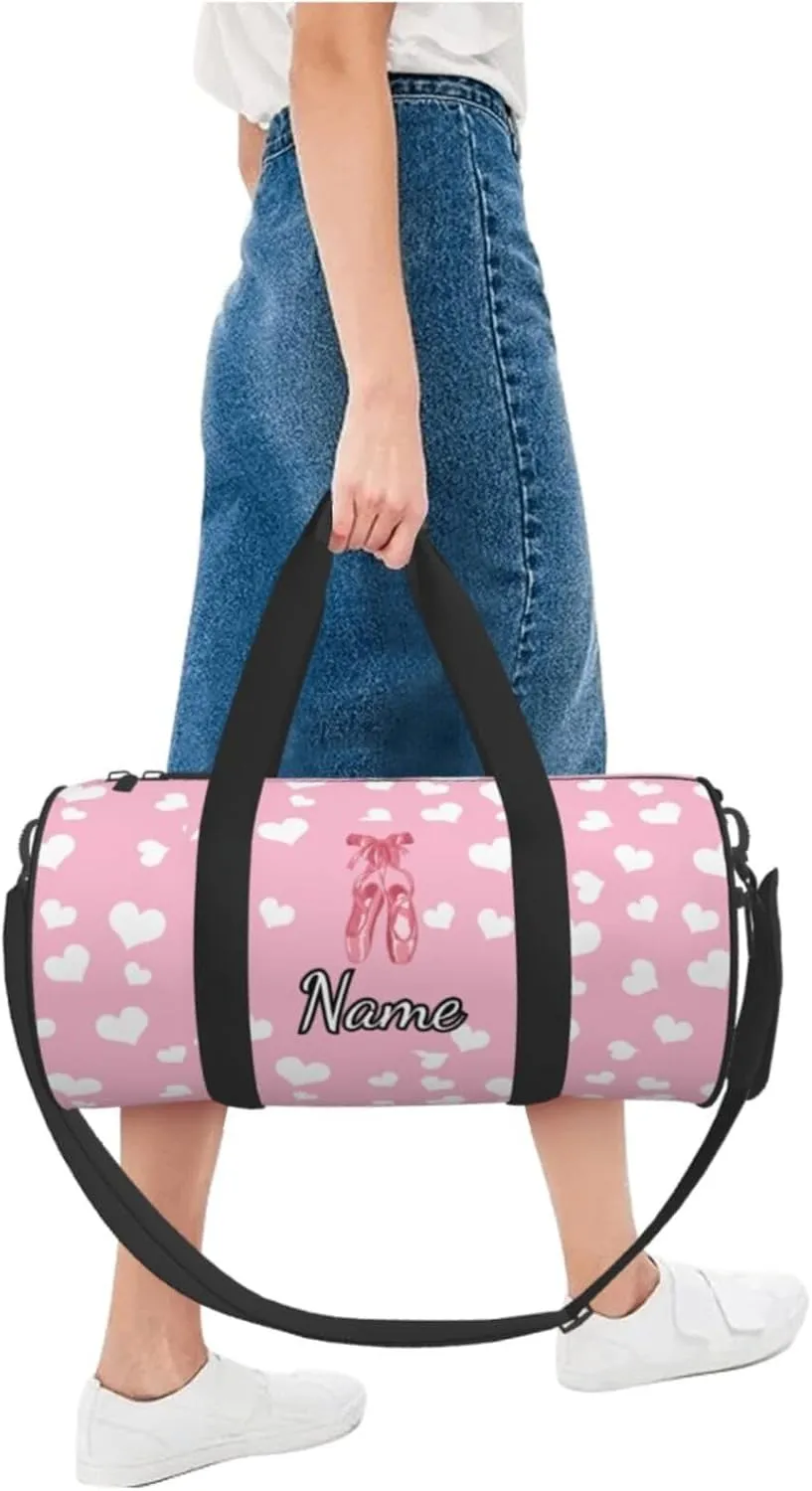 Personalized Gym Duffle Bag for Men,Custom Sports Tote Bag with Name for Women Weekender Carry On Personal Item,17in Ballet Shoes Pink Duffel Bag for Travel Overnight Fitness Dance