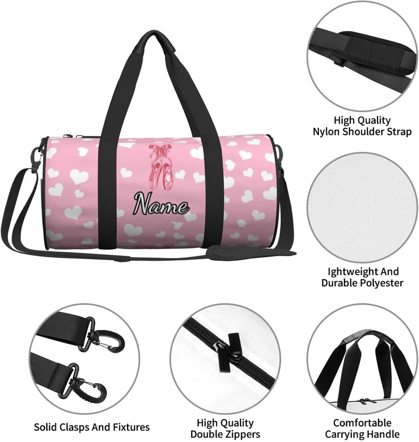 Personalized Gym Duffle Bag for Men,Custom Sports Tote Bag with Name for Women Weekender Carry On Personal Item,17in Ballet Shoes Pink Duffel Bag for Travel Overnight Fitness Dance