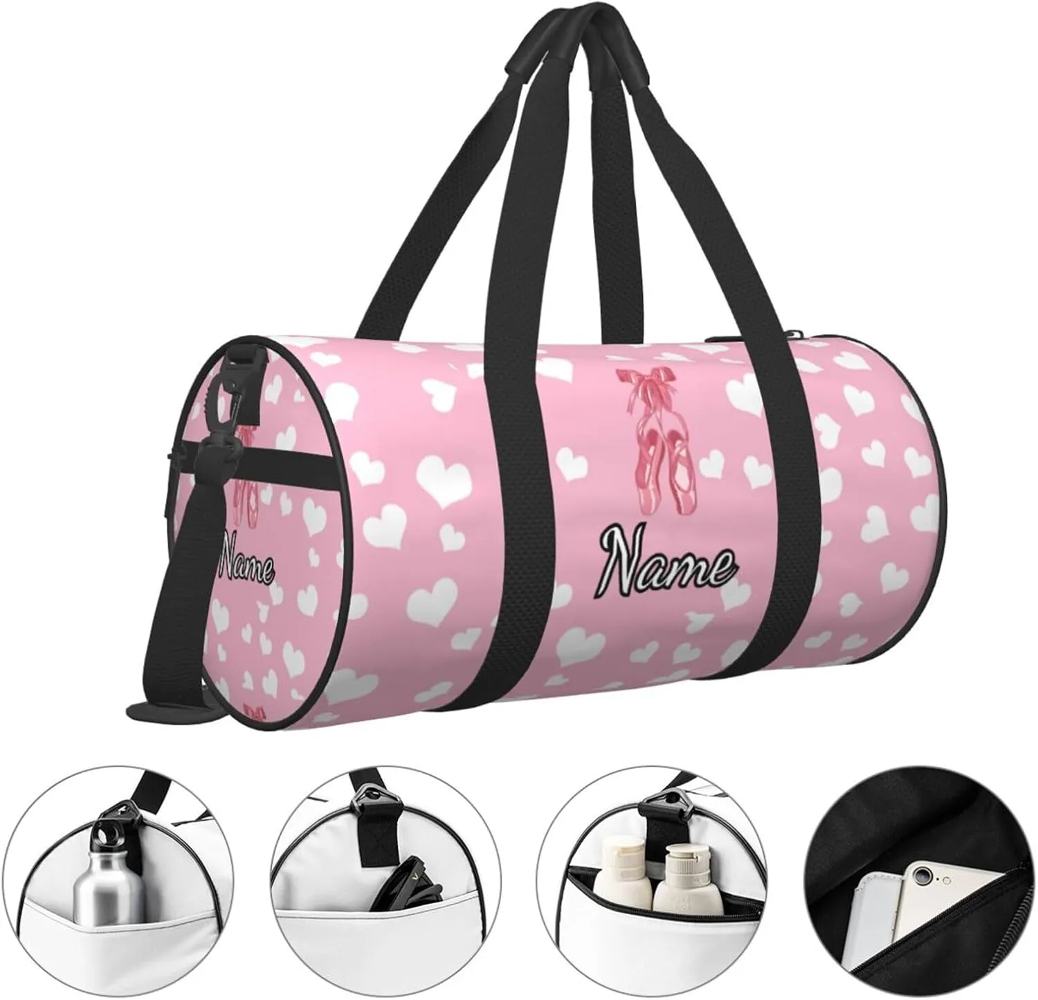 Personalized Gym Duffle Bag for Men,Custom Sports Tote Bag with Name for Women Weekender Carry On Personal Item,17in Ballet Shoes Pink Duffel Bag for Travel Overnight Fitness Dance