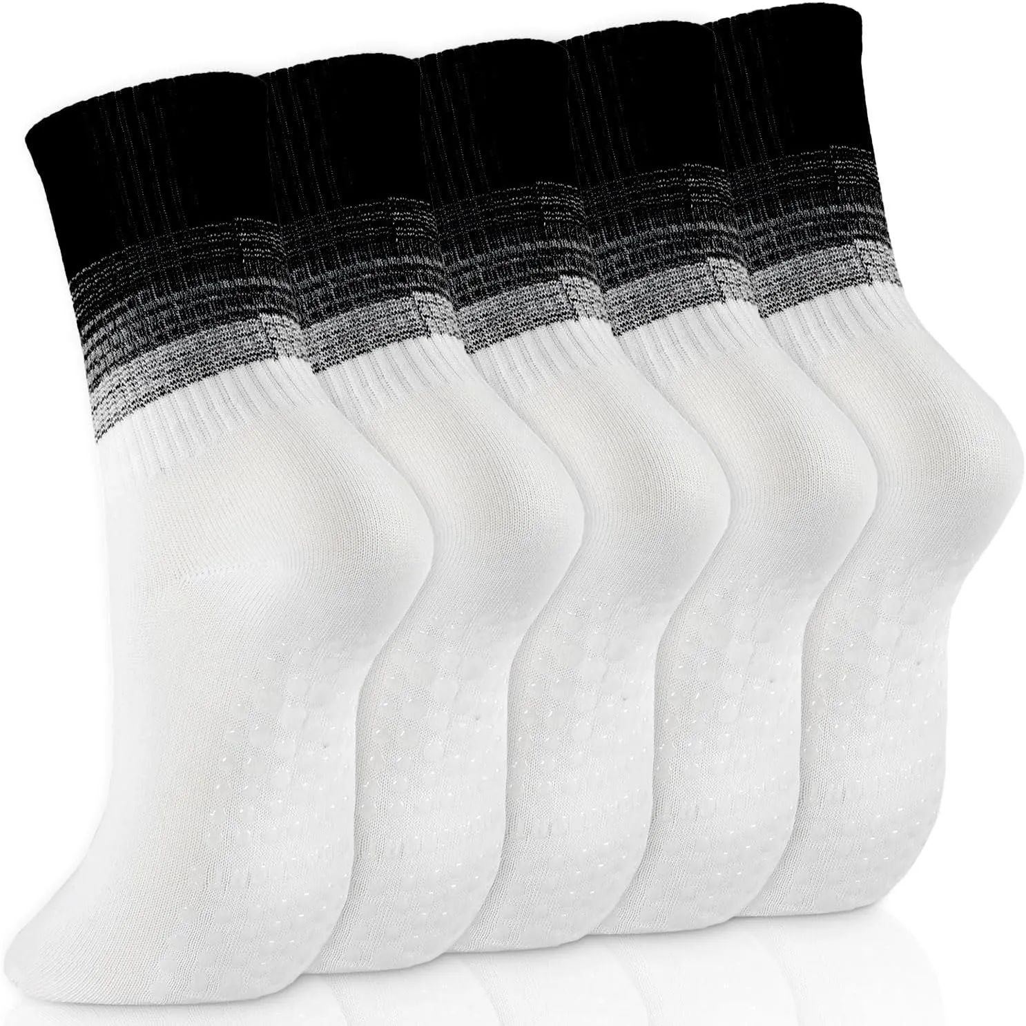 Pilates Socks with Grips for Women Grippy Yoga Sock Crew Size 7-9 for Workout Barre Ballet Barefoot 5 Pairs