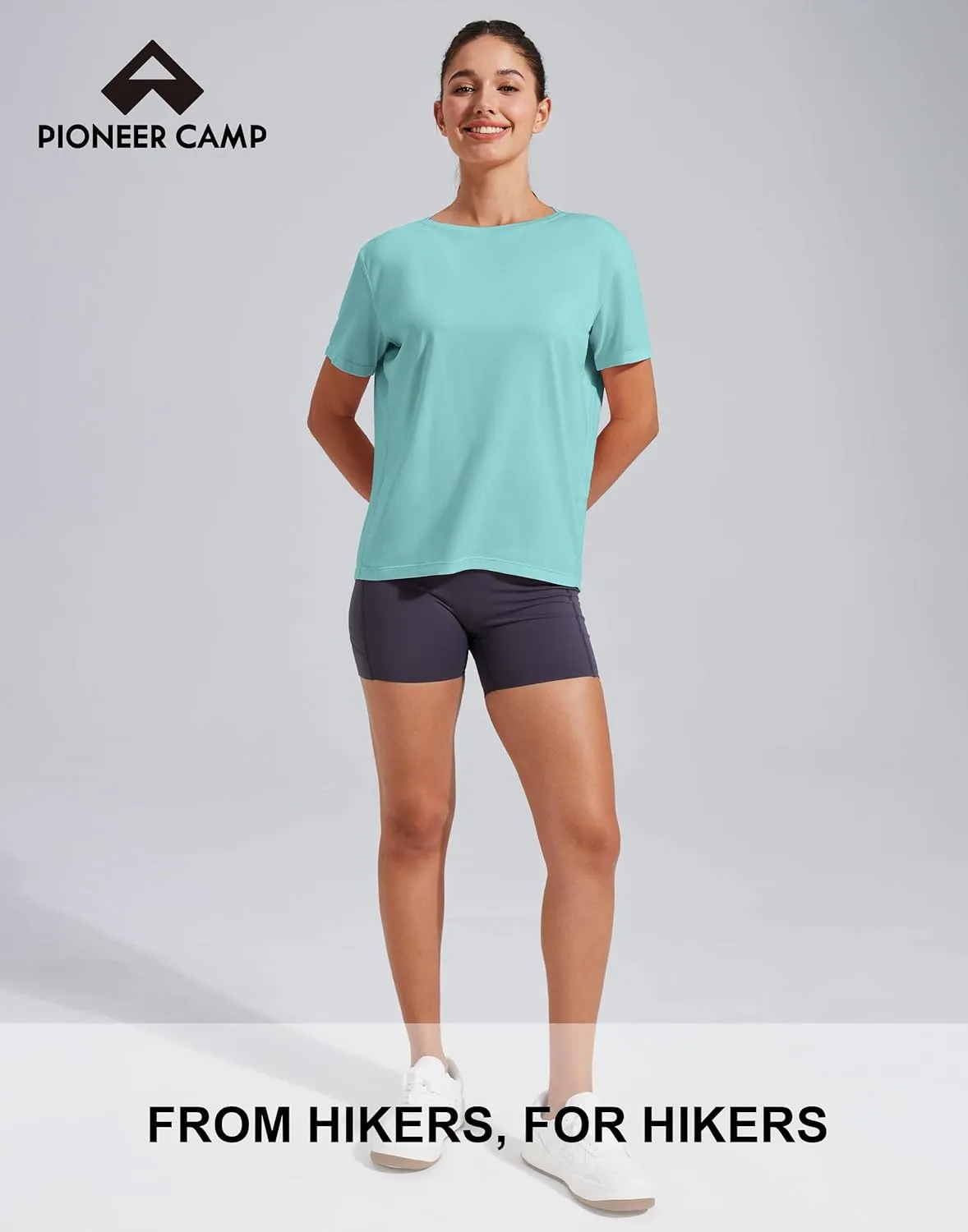 Pioneer Camp Women's Bamboo Viscore Short Sleeve Shirt Neck Loose Fit Workout T-Shirt Gym Athletic Casual Tops