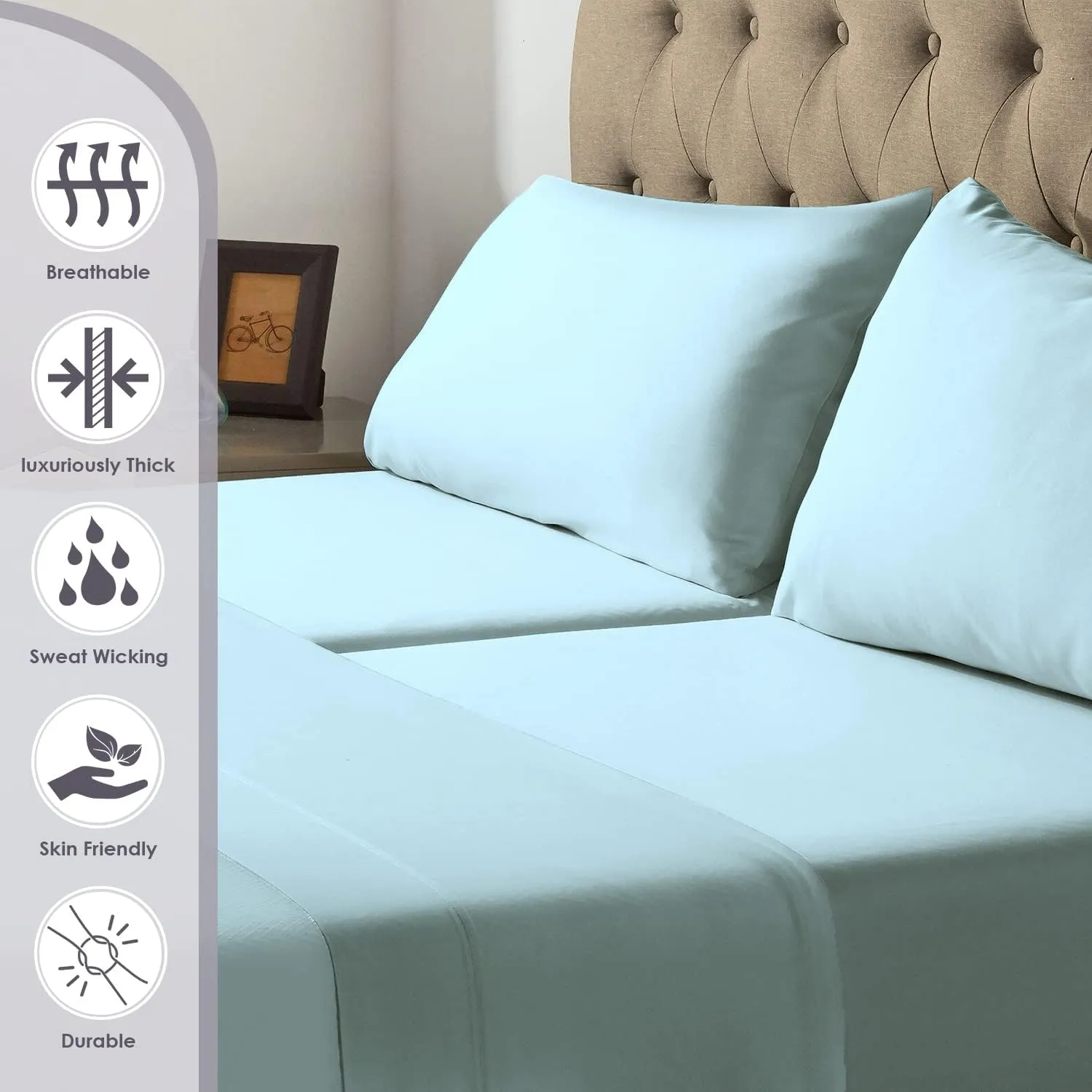 Pizuna Pure 100% Cotton Split King Sheet Set Baby Blue, 800 Thread Count 100% Long Staple Cotton Split King Sheets for Adjustable Bed, 15" Deep Pocket Sheets (Combed Cotton Bed Sheets)