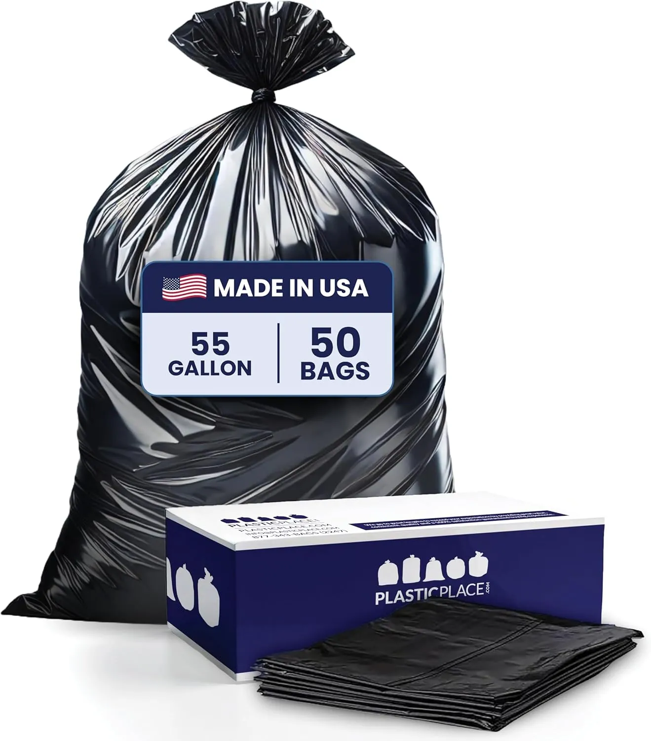 Plasticplace 55 Gallon Black Trash Bags │3.0 Mil │40" x 50" (50 Count)