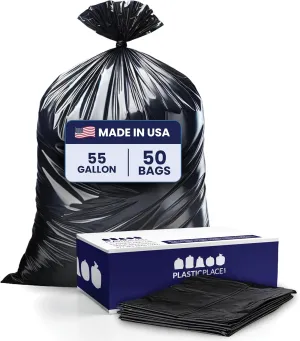 Plasticplace 55 Gallon Black Trash Bags │3.0 Mil │40" x 50" (50 Count)