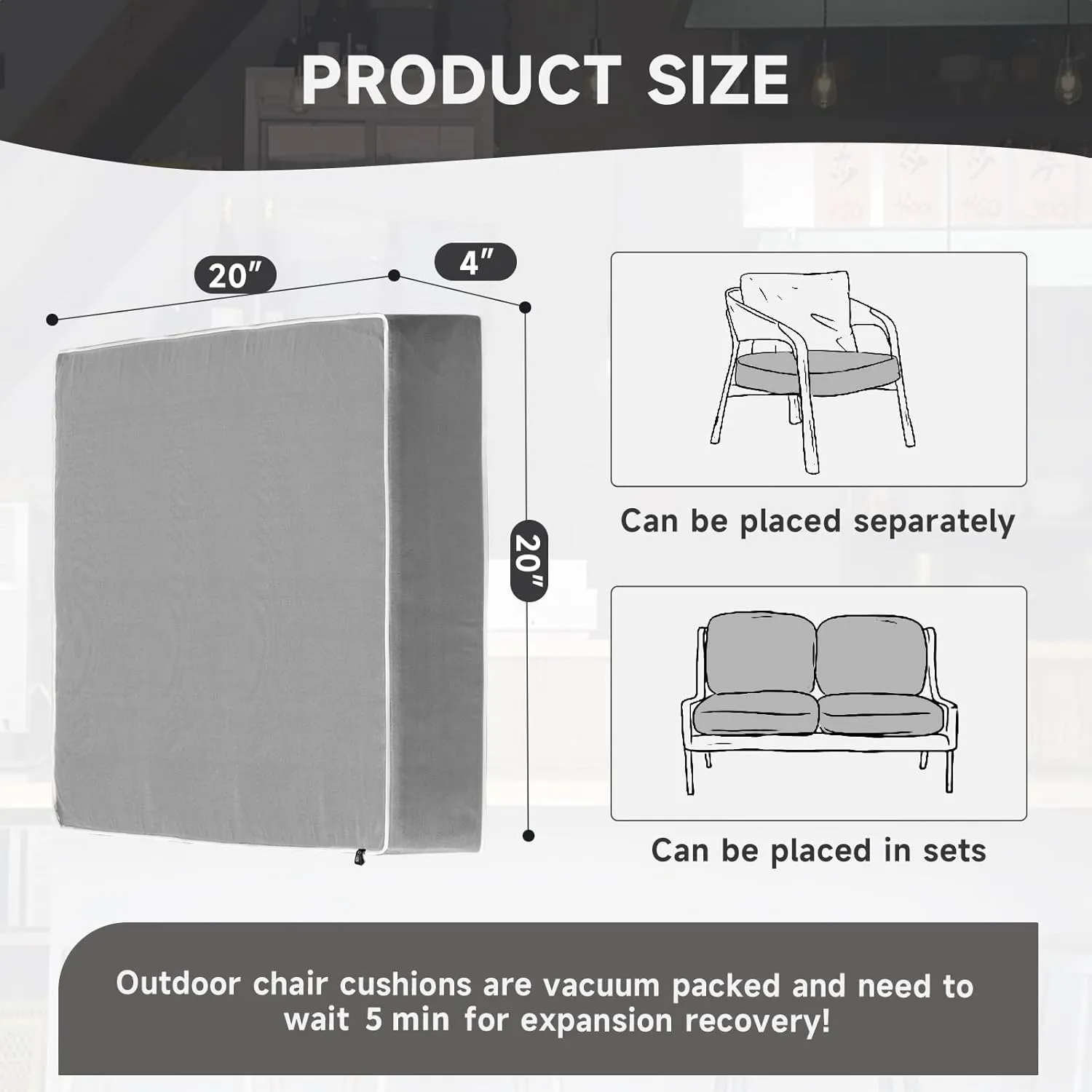 PNP FKJP 2 Pack Outdoor Chair Cushion 20" X 20" X 4", Waterproof Outdoor Seat Cushions with Non-Skid Ties,Grey (Cushion   Cover)