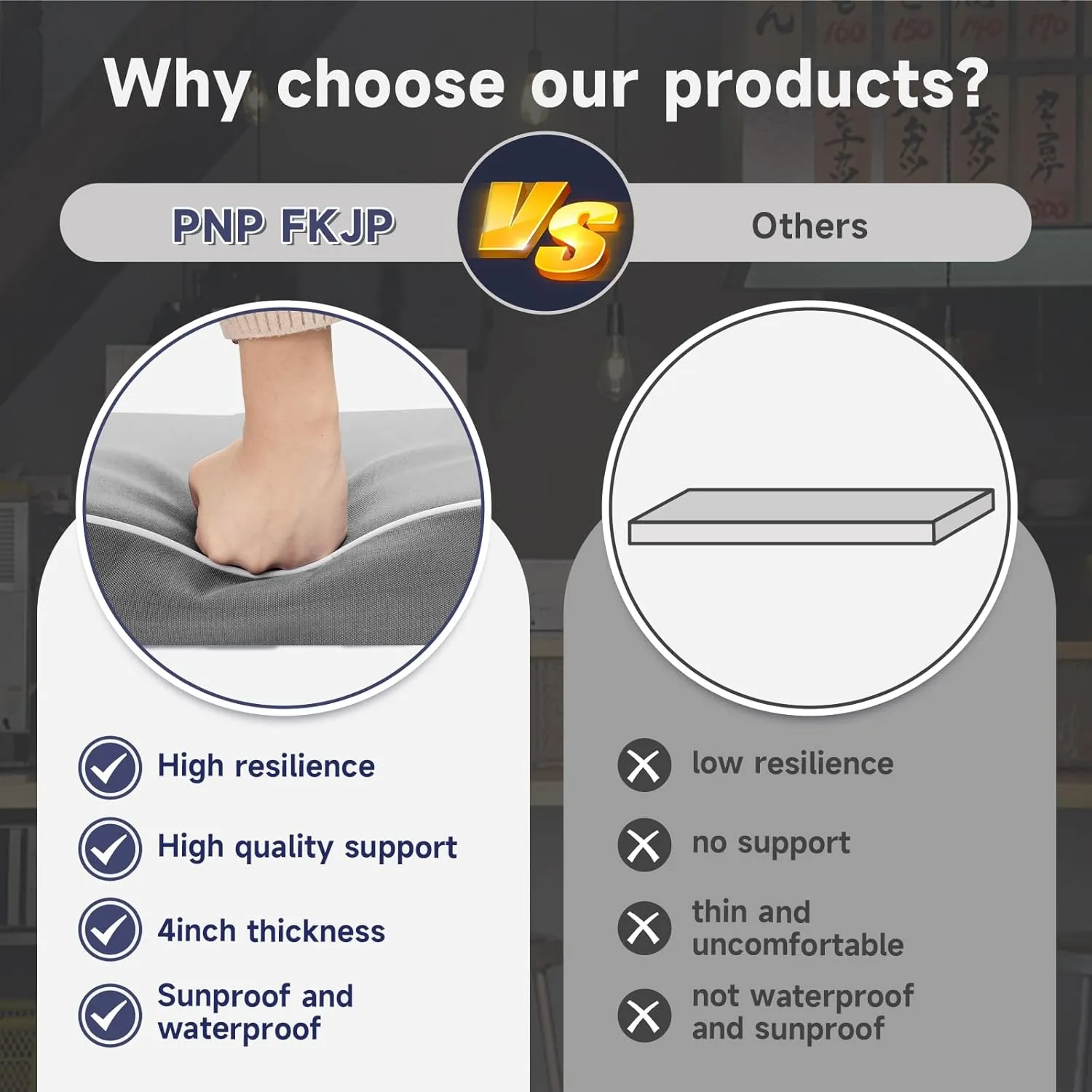 PNP FKJP 2 Pack Outdoor Chair Cushion 20" X 20" X 4", Waterproof Outdoor Seat Cushions with Non-Skid Ties,Grey (Cushion   Cover)