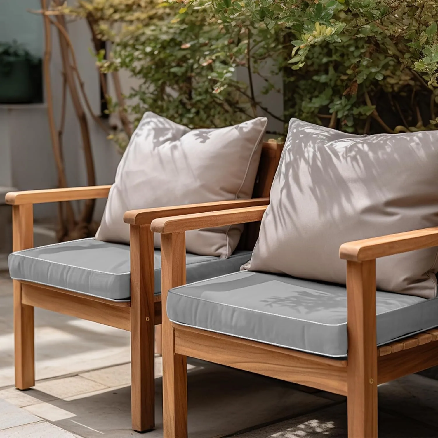 PNP FKJP 2 Pack Outdoor Chair Cushion 20" X 20" X 4", Waterproof Outdoor Seat Cushions with Non-Skid Ties,Grey (Cushion   Cover)