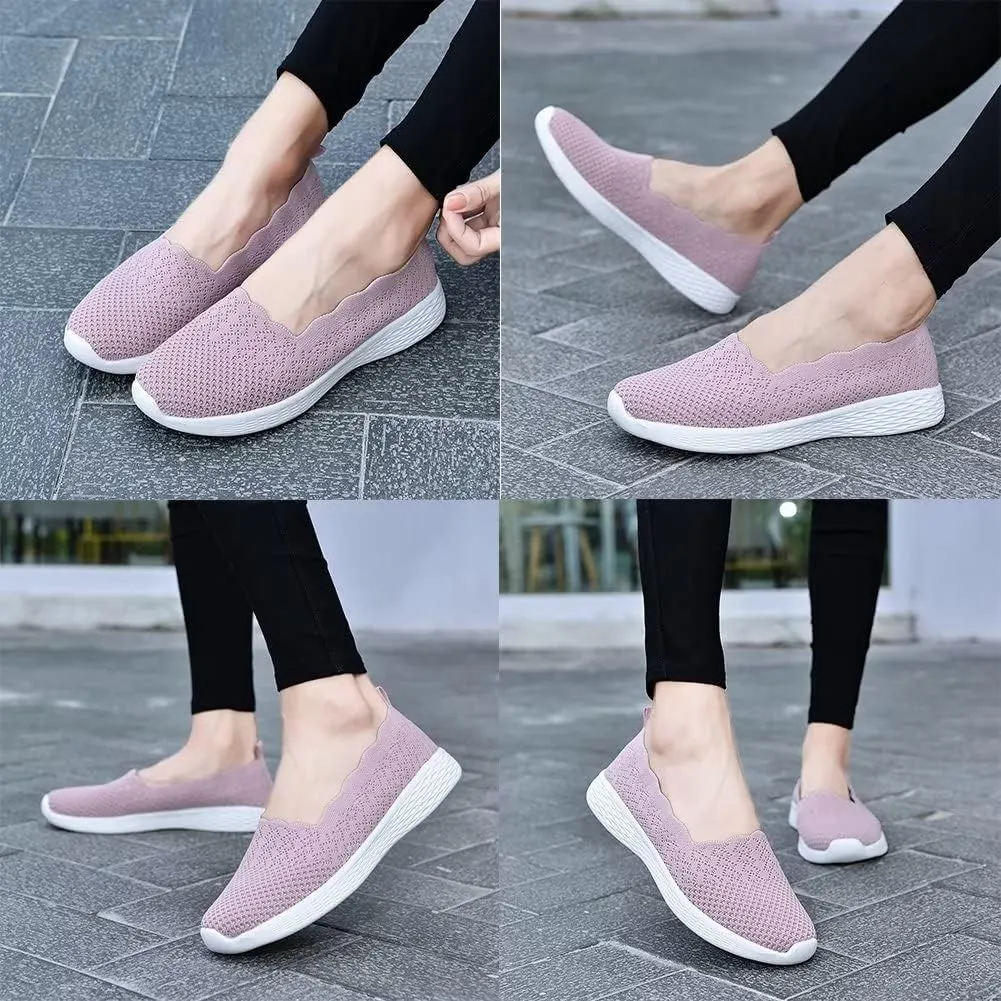 poemlady Women's Slip on Loafer Shoes - Mesh Casual Ballet Flat Nurse Walking Sneakers Knit Round Toe Memory Foam Casual Shoes
