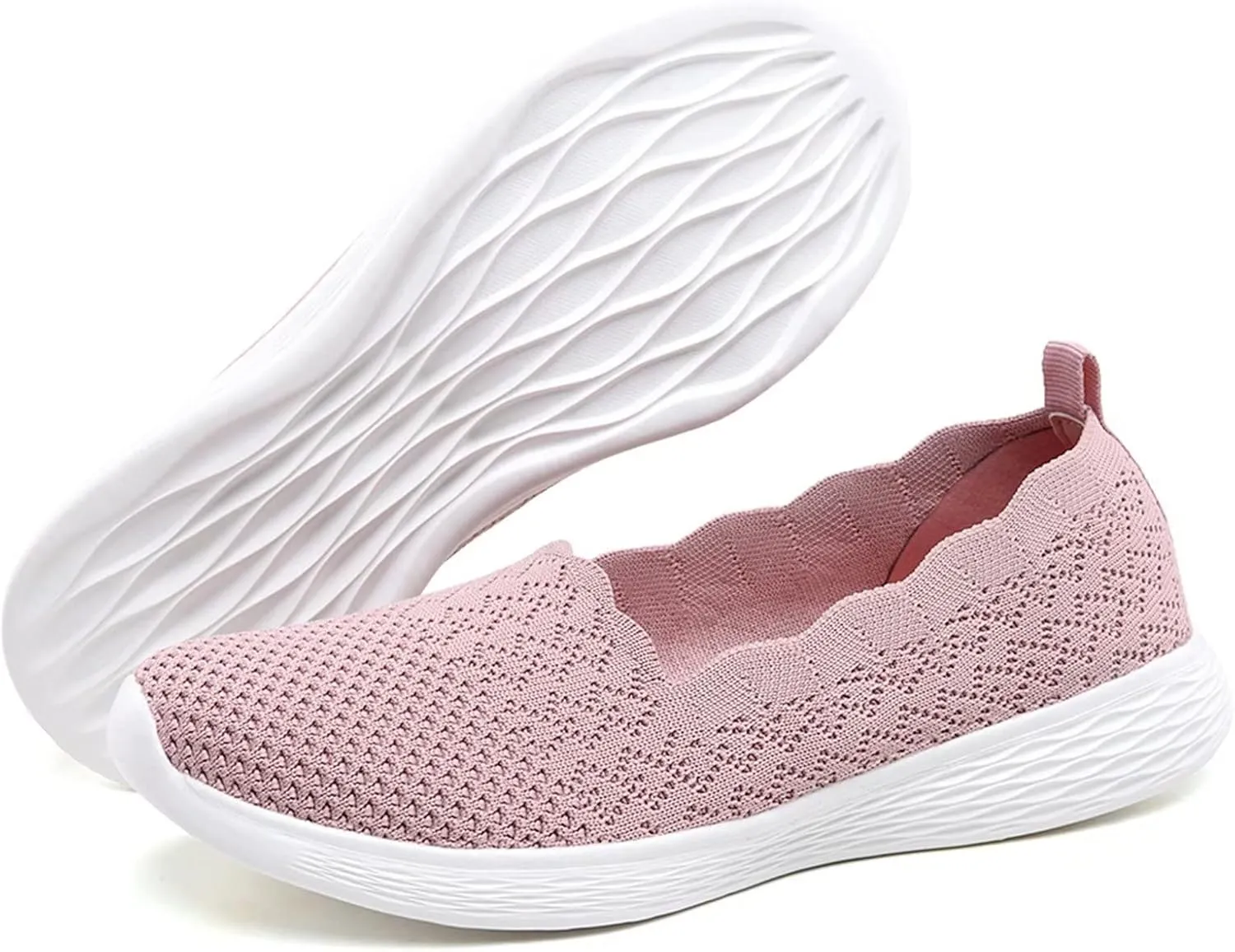 poemlady Women's Slip on Loafer Shoes - Mesh Casual Ballet Flat Nurse Walking Sneakers Knit Round Toe Memory Foam Casual Shoes