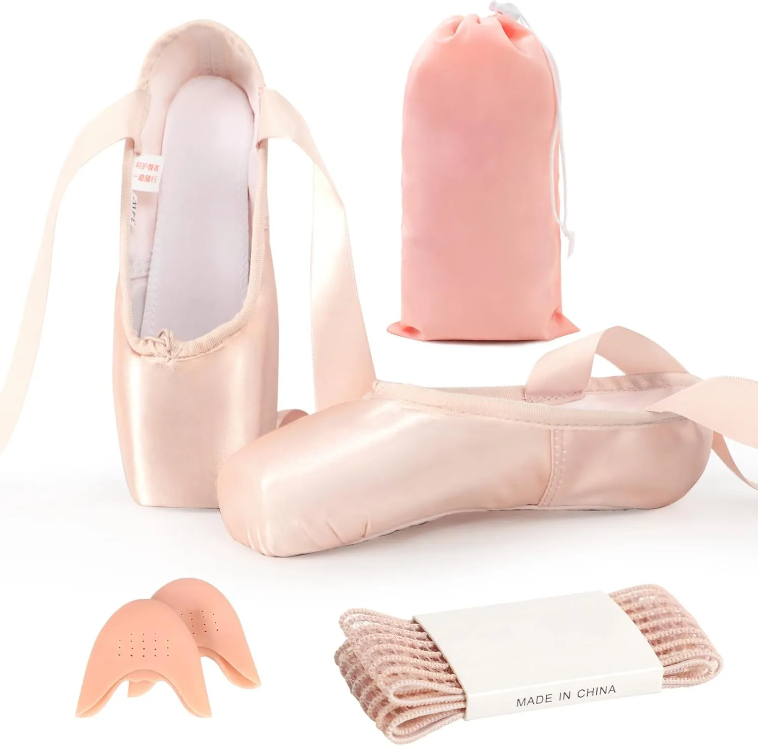 Pointe Shoes, Pink Pointe Shoes for Girls and Women with Ballet Toe Pads/Elastic Band