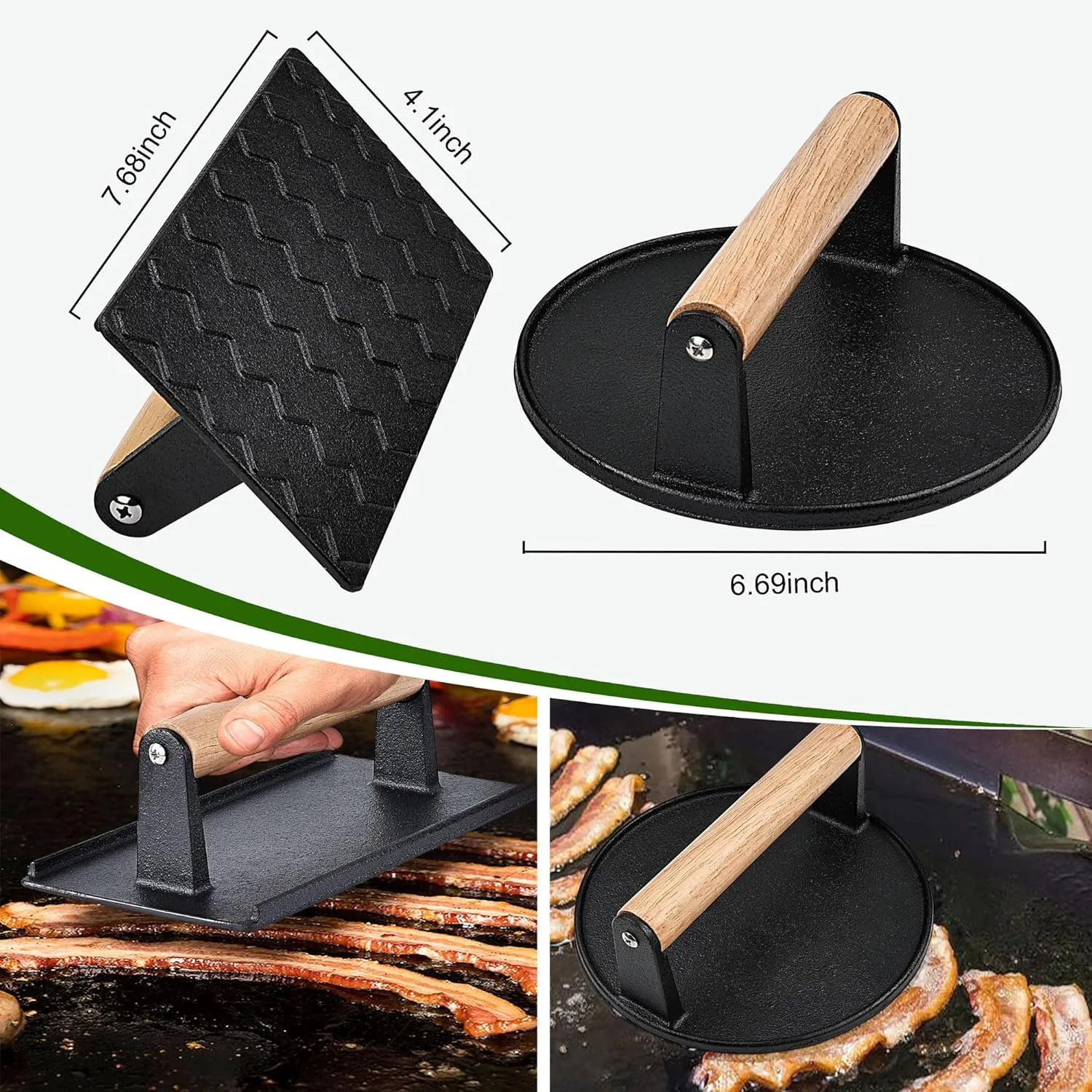 POLIGO 5PCS Smash Burger Press Kit - 4 in 1 Stuffed Burger Mold, 2PCS Cast Iron Burger Presses, Sauce Brushes Included - Non Stick Smash Burger Press Set for Grill and Griddle Cooking