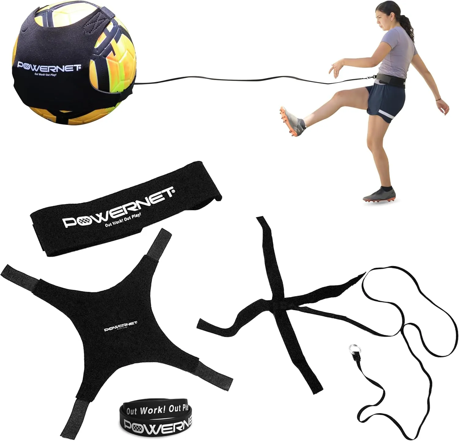 PowerNet Solo Rebounder, Adjustable Soccer Ball Skill Trainer for Kicking, Throwing & Juggling, Indoor Outdoor Soccer Training Equipment, Fits Ball Sizes 3, 4, and 5