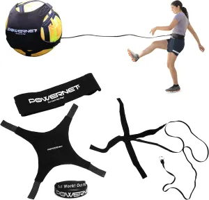 PowerNet Solo Rebounder, Adjustable Soccer Ball Skill Trainer for Kicking, Throwing & Juggling, Indoor Outdoor Soccer Training Equipment, Fits Ball Sizes 3, 4, and 5