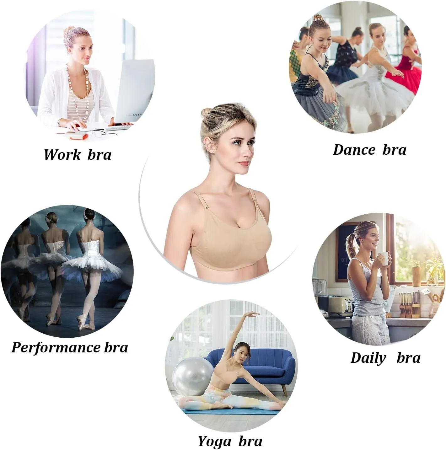 Professional Seamless Ballet Dance Bras for Women and Girls with Adjustable Clear Straps