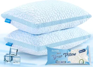 QUTOOL Double Sided Cooling Pillow for Hot Sleepers, Shredded Memory Foam Pillows Standard Size Set of 2, Adjustable Soft & Firm Gel Bed Pillow for Side, Back, Stomach Sleepers