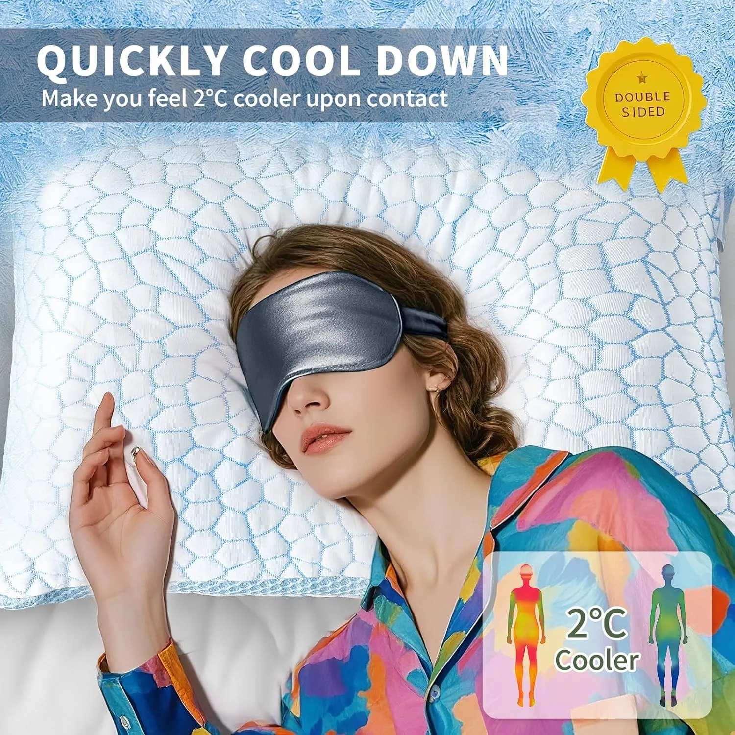 QUTOOL Double Sided Cooling Pillow for Hot Sleepers, Shredded Memory Foam Pillows Standard Size Set of 2, Adjustable Soft & Firm Gel Bed Pillow for Side, Back, Stomach Sleepers