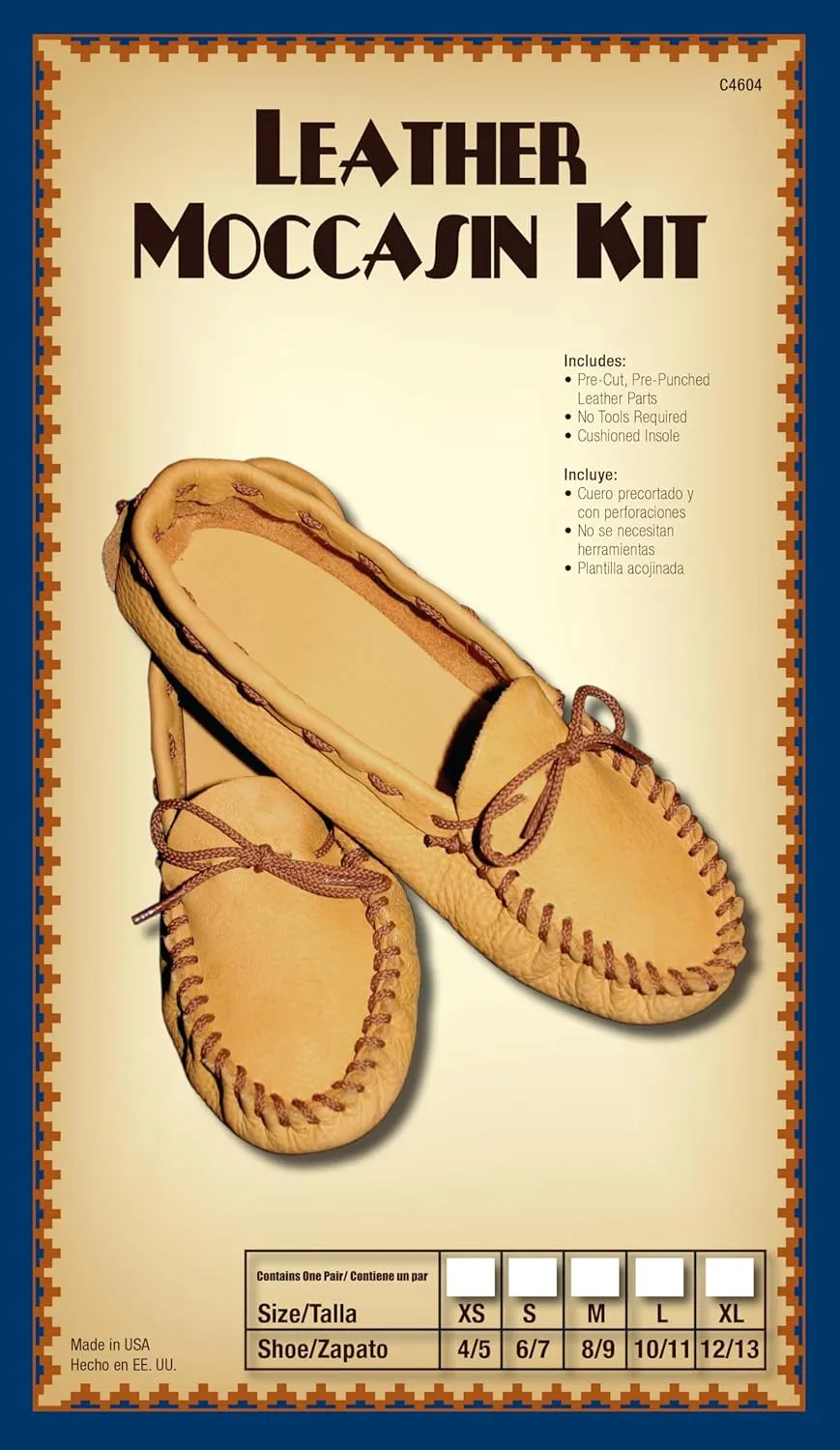 Realeather Adult Moccasin Leathercraft Kit, 10-11, Saddle Tan