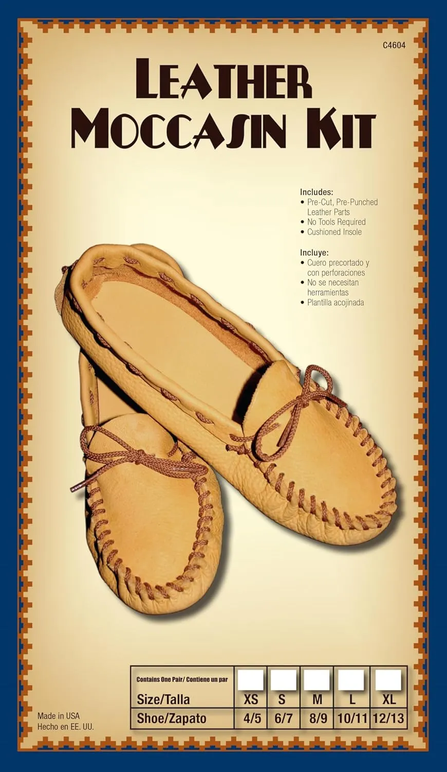 Realeather Adult Moccasin Leathercraft Kit, 4-5, Golden Tan