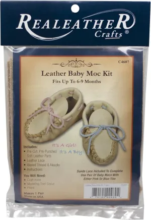 Realeather C4607-00 Baby Moccasin Leathercraft Kit, Size 6-9 Months, Buckskin, 1-Pair