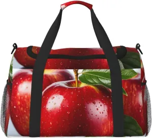 Red Apple Fruit Travel Duffel Bag Lightweight Waterproof Carry On Tote Bag Foldable Weekender Overnight Bags Sport Gym Bag For Women Men