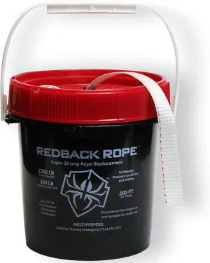 Redback Rope Bucket - 200 Feet 2200lb Strength - All-Purpose Super Strong Rope Replacement, Flat Woven Strap Utility Rope for Hiking, Camping, Hunting, Emergency, Tactical, Truck, RV, ATV
