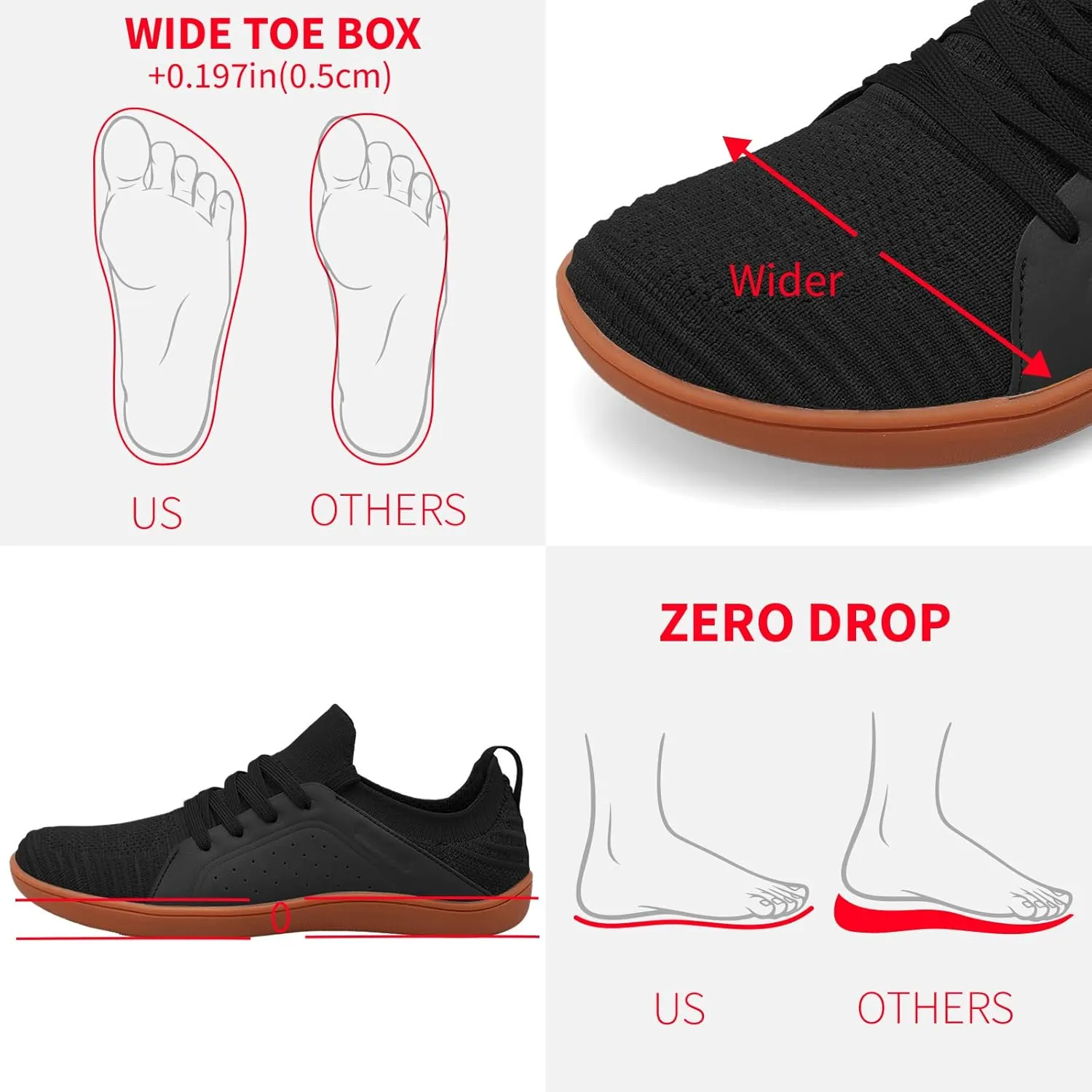 relxfeet Men's Barefoot Shoes Minimalist Cross-Trainer Shoes Wide Toe Walking Shoes Zero Drop Sole Trail Running Sneakers