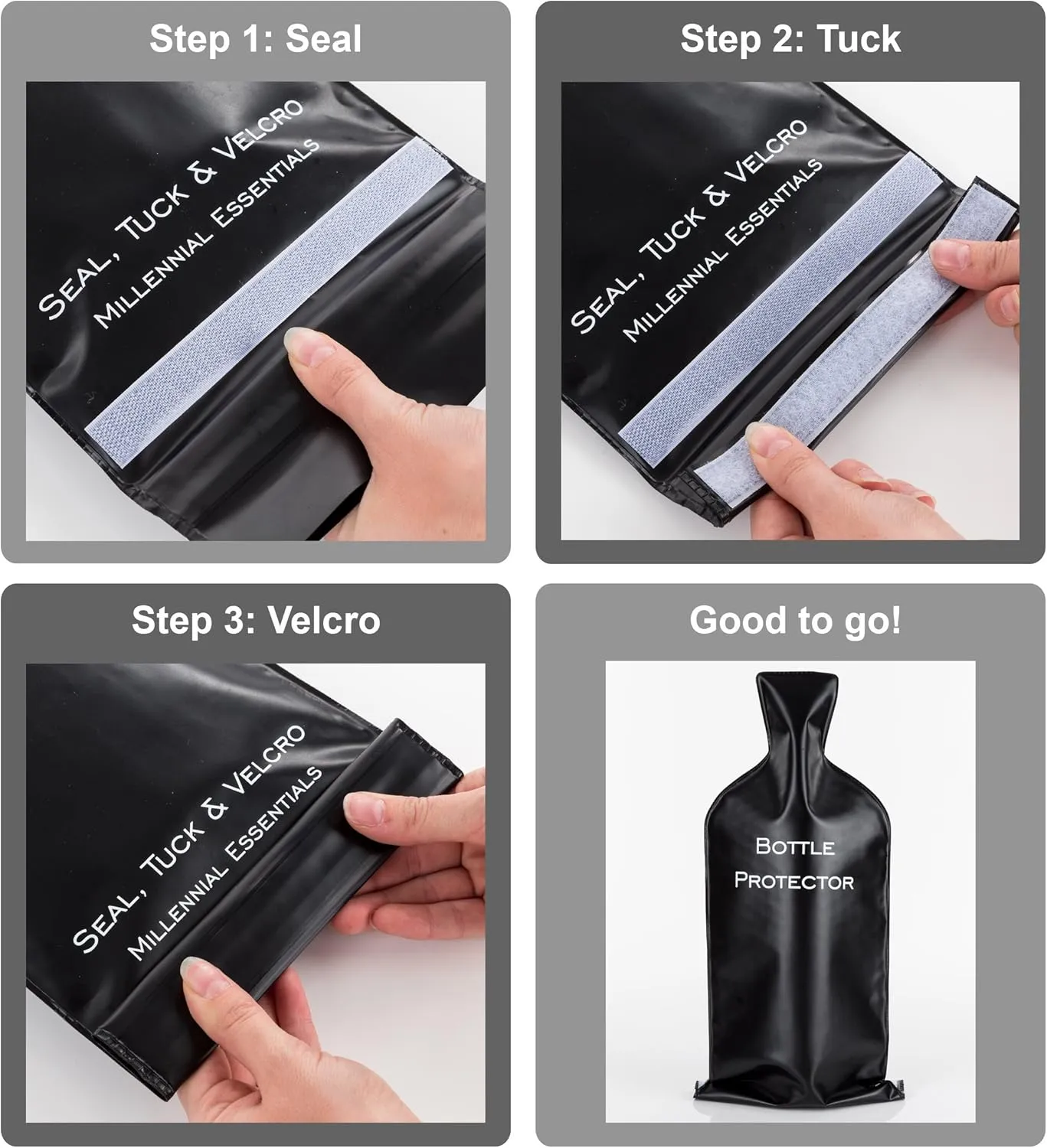 Reusable Wine Bottle Protector for Travel (4 Pack) - Wine Bags with Double Air Bubble Cushion Inner Skin and Leak Proof Exterior Ensures Safe Transportation in Luggage - Great Gift for Wine Lovers