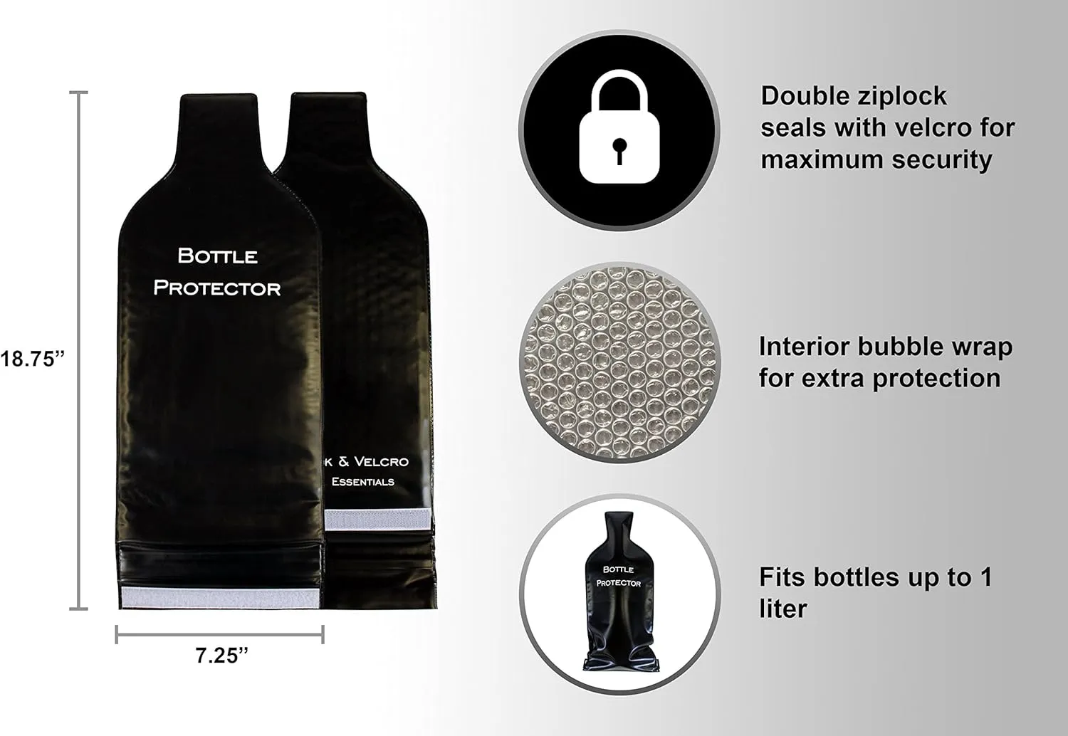 Reusable Wine Bottle Protector for Travel (4 Pack) - Wine Bags with Double Air Bubble Cushion Inner Skin and Leak Proof Exterior Ensures Safe Transportation in Luggage - Great Gift for Wine Lovers